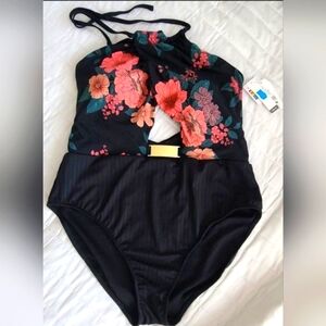 Floral Black Kids One Piece Swimsuit